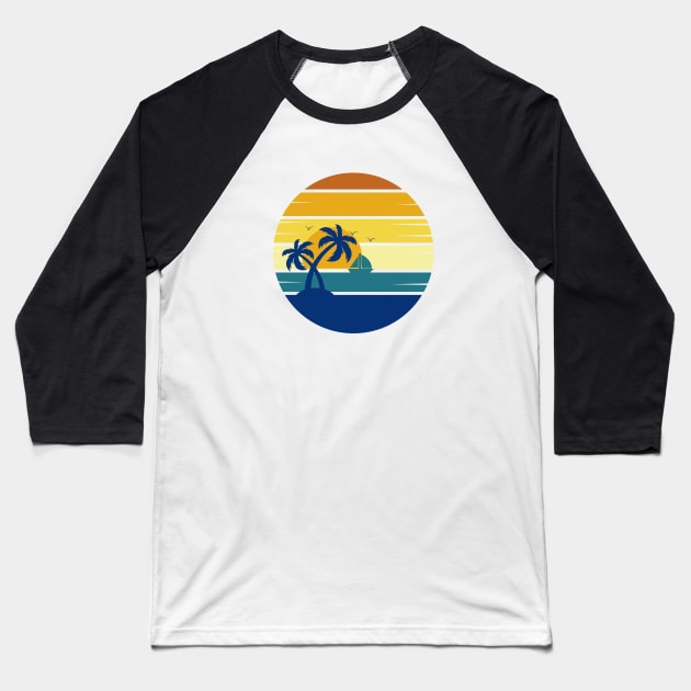 Retro Style Sunset Beach Palm Tree Baseball T-Shirt by Yus Made